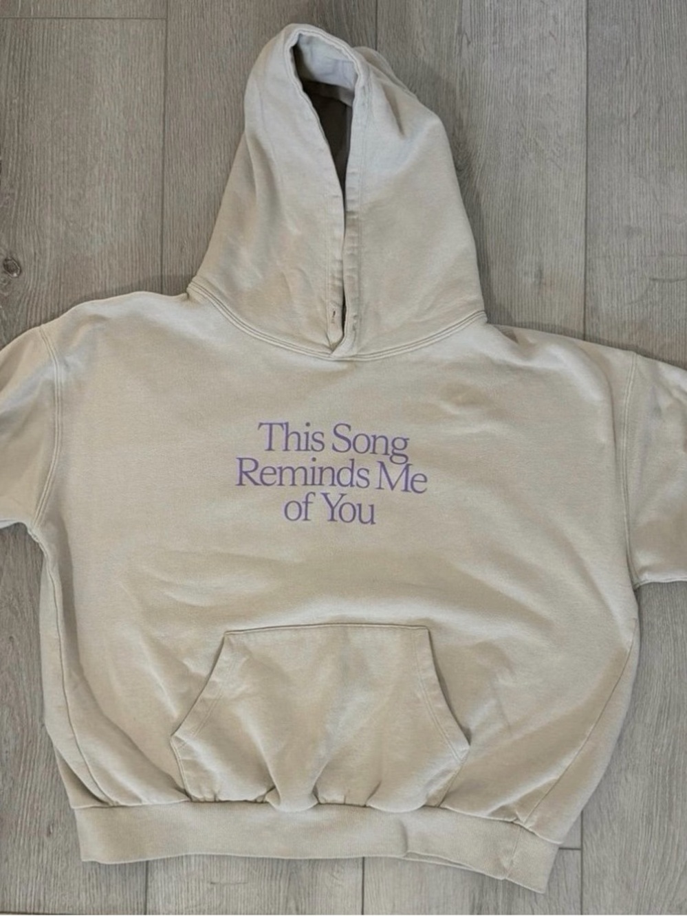 Lonely Ghost Cream Hoodie with Lavender Script - "This Song Reminds Me of You"
